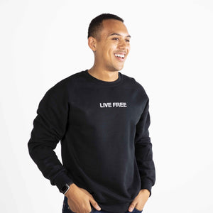 Live Free Crewneck Sweatshirt | Black - Official TPUSA Merch