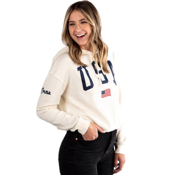 USA Crop Hoodie | Cream - Official TPUSA Merch